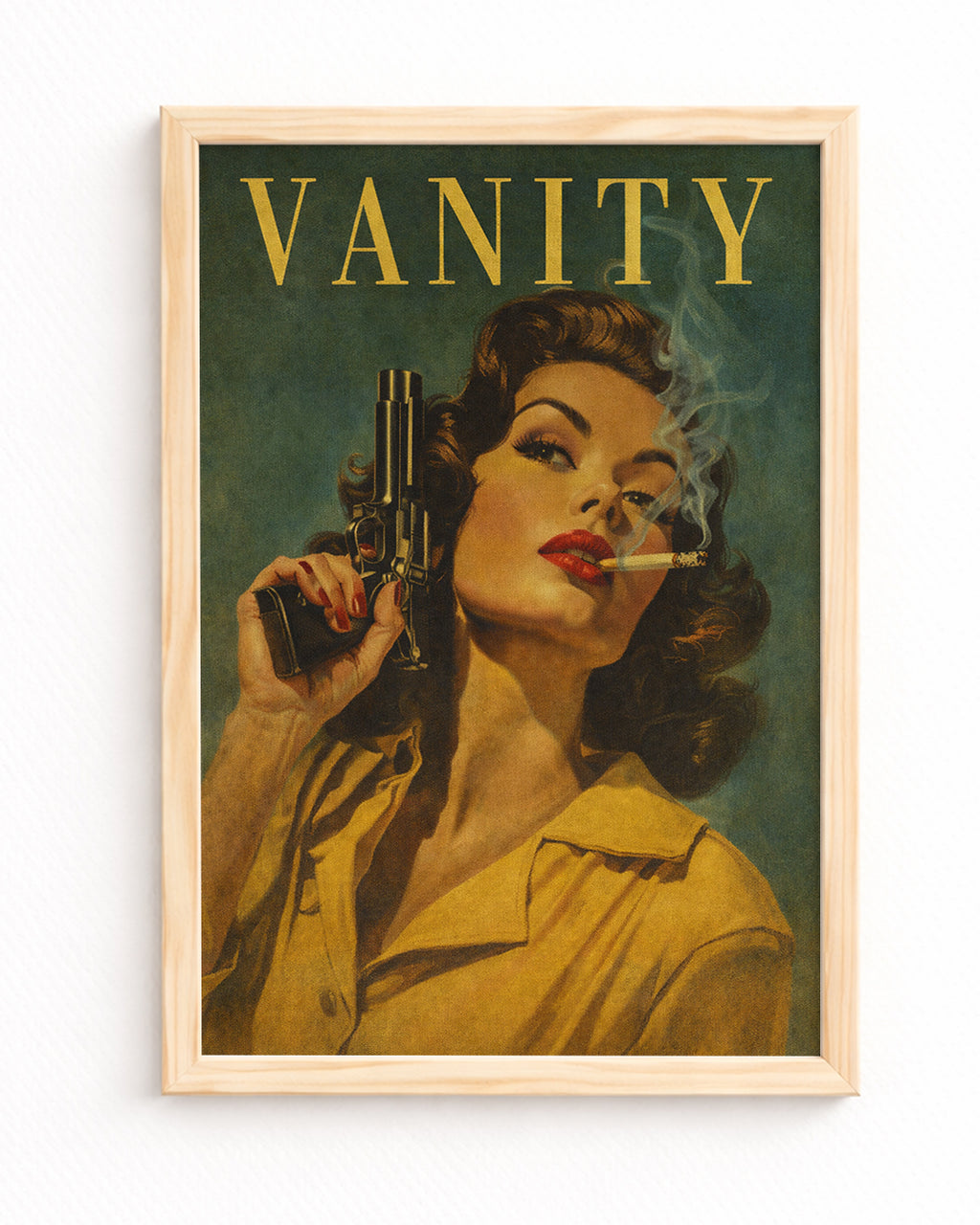 Vanity Pin-Up Posteri – Silahlı Kadın Figürlü Retro Vintage Duvar Sanatı