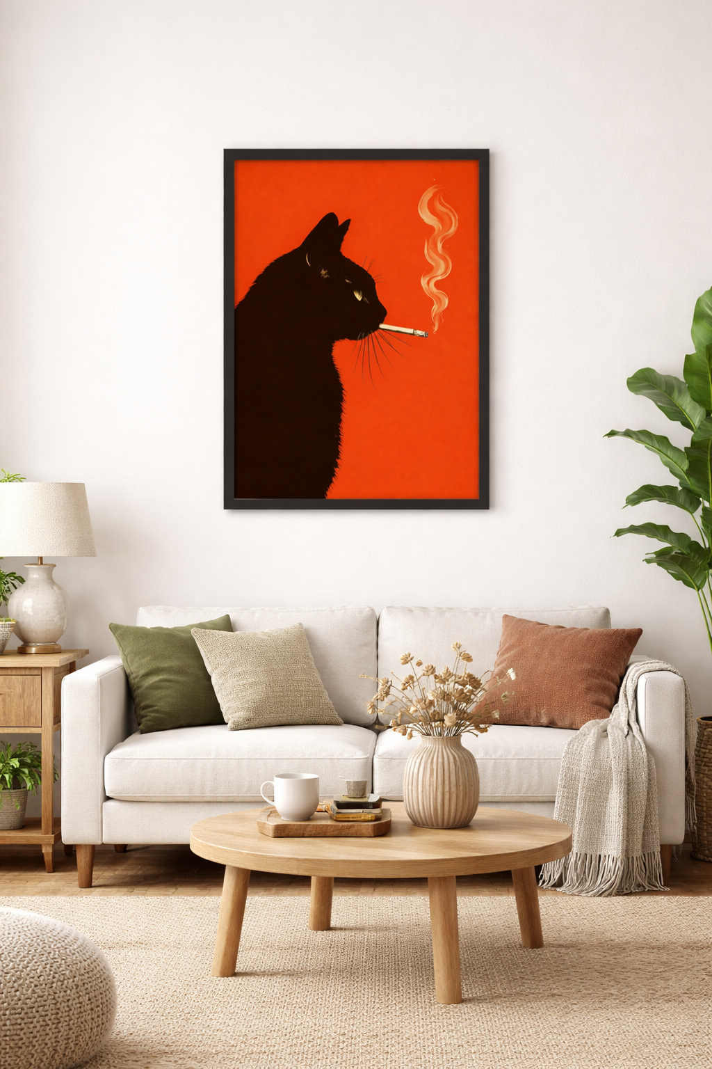 Siyah Kedi Silüeti – Kırmızı Zeminli Modern Duvar Posteri