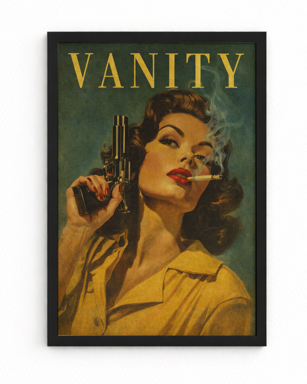 Vanity Pin-Up Posteri – Silahlı Kadın Figürlü Retro Vintage Duvar Sanatı
