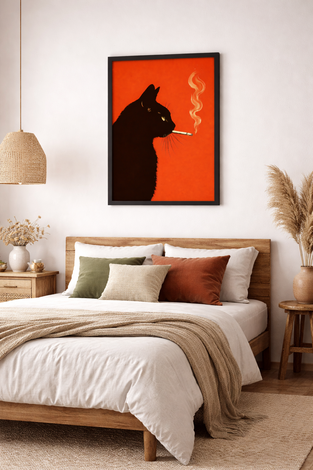 Siyah Kedi Silüeti – Kırmızı Zeminli Modern Duvar Posteri