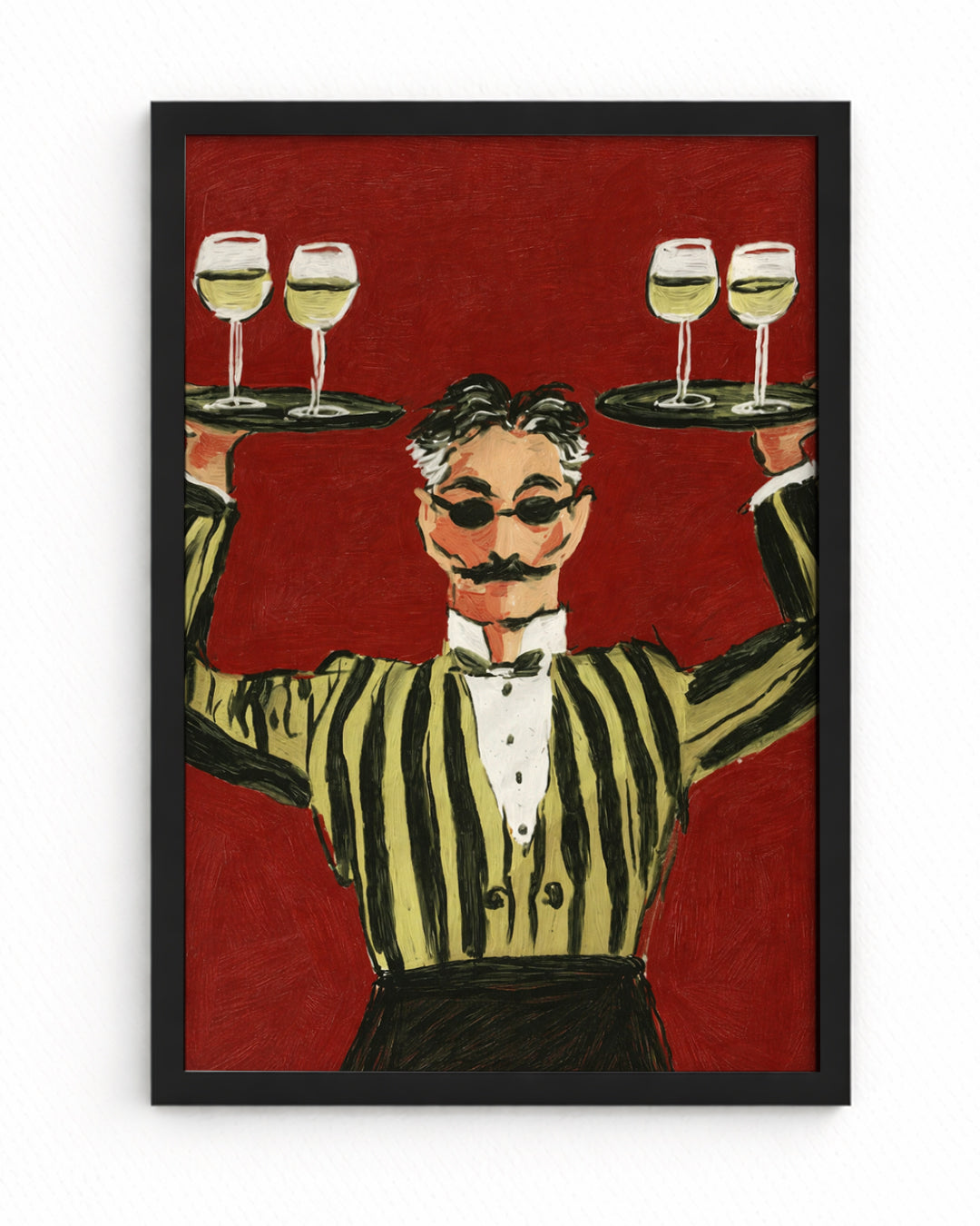 Vintage Garson İllüstrasyonlu Duvar Posteri – Kırmızı Zeminli Retro Sanat Tasarımı