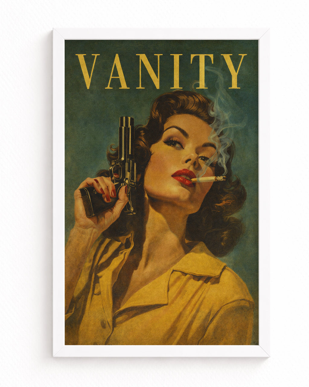Vanity Pin-Up Posteri – Silahlı Kadın Figürlü Retro Vintage Duvar Sanatı