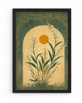 Art Nouveau Zambak Çiçeği Posteri – Güneş Motifli Vintage Botanik Duvar Sanatı