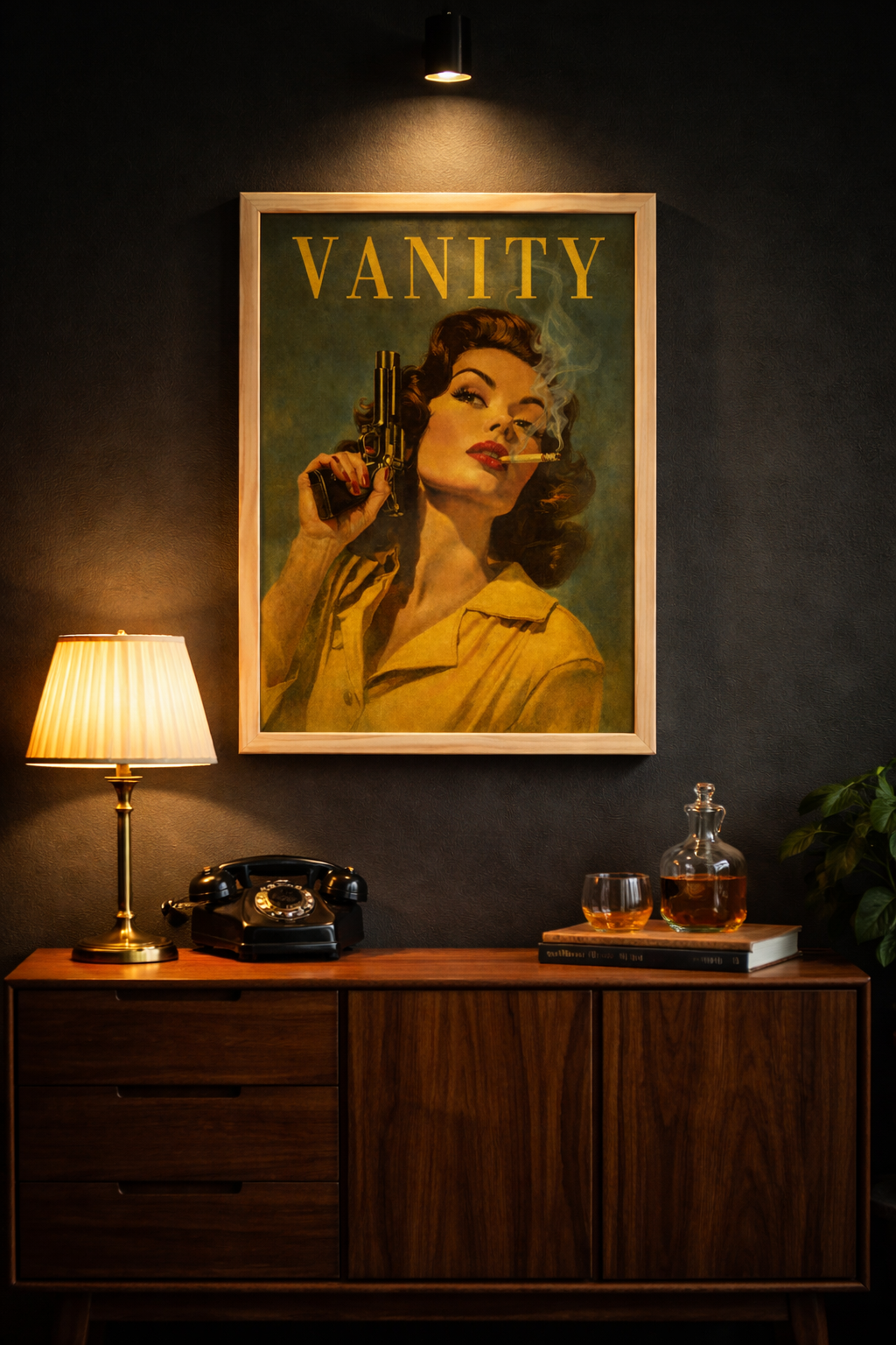 Vanity Pin-Up Posteri – Silahlı Kadın Figürlü Retro Vintage Duvar Sanatı