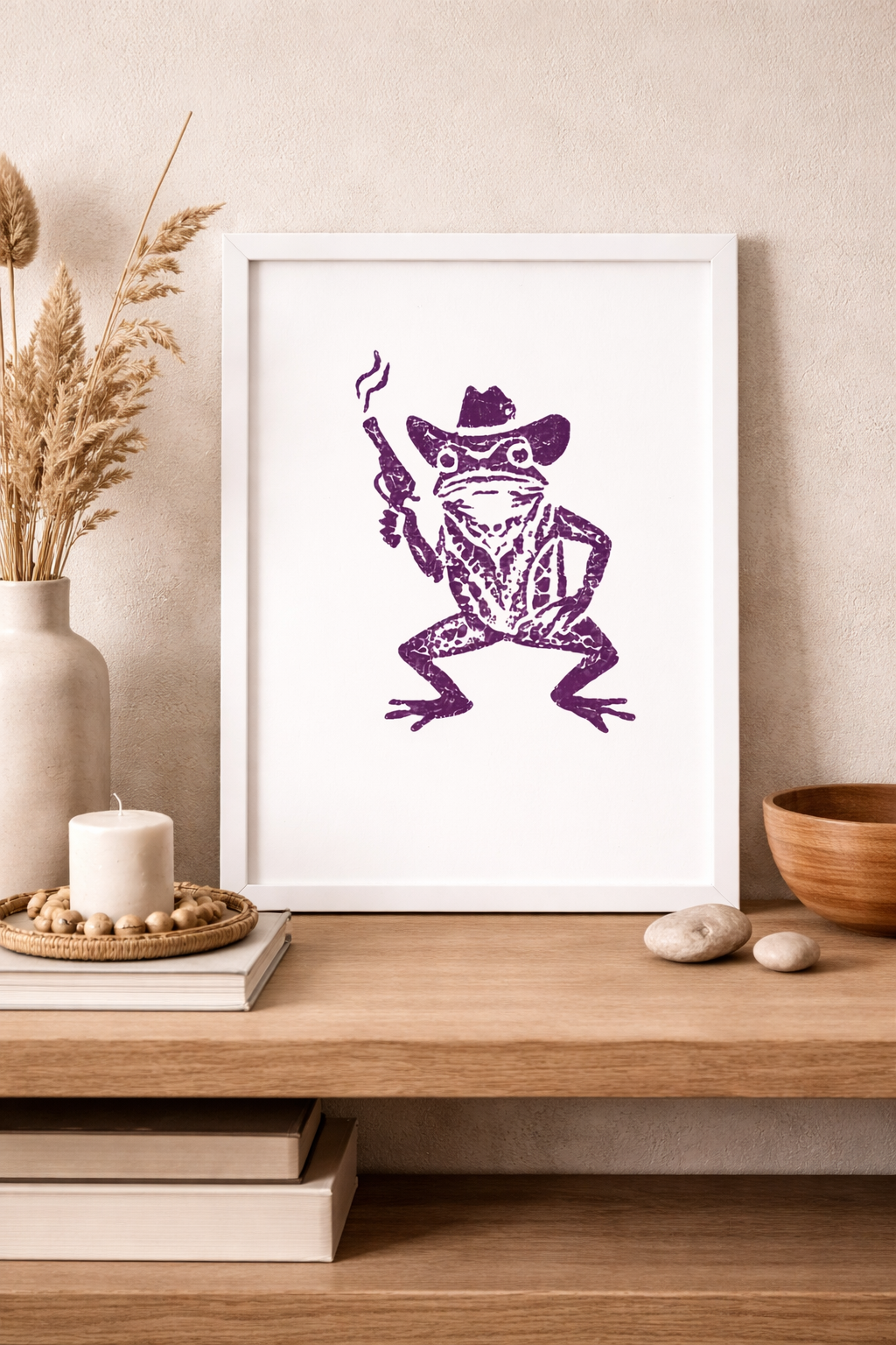 Kovboy Kurbağa İllüstrasyon Posteri – Minimal ve Eğlenceli Duvar Sanatı