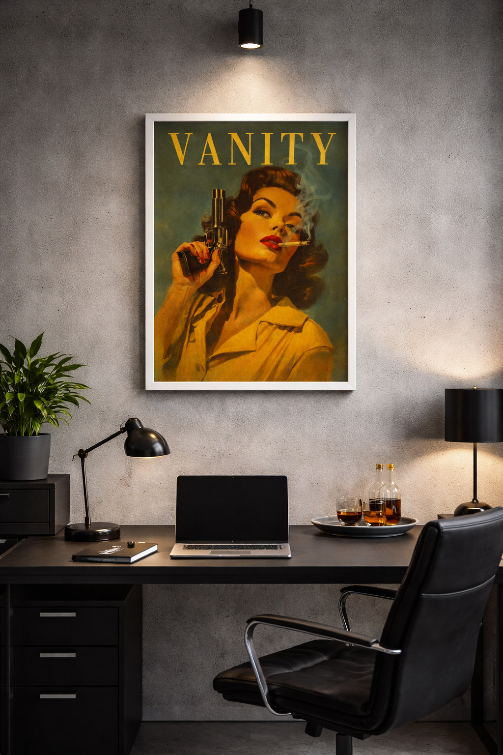 Vanity Pin-Up Posteri – Silahlı Kadın Figürlü Retro Vintage Duvar Sanatı